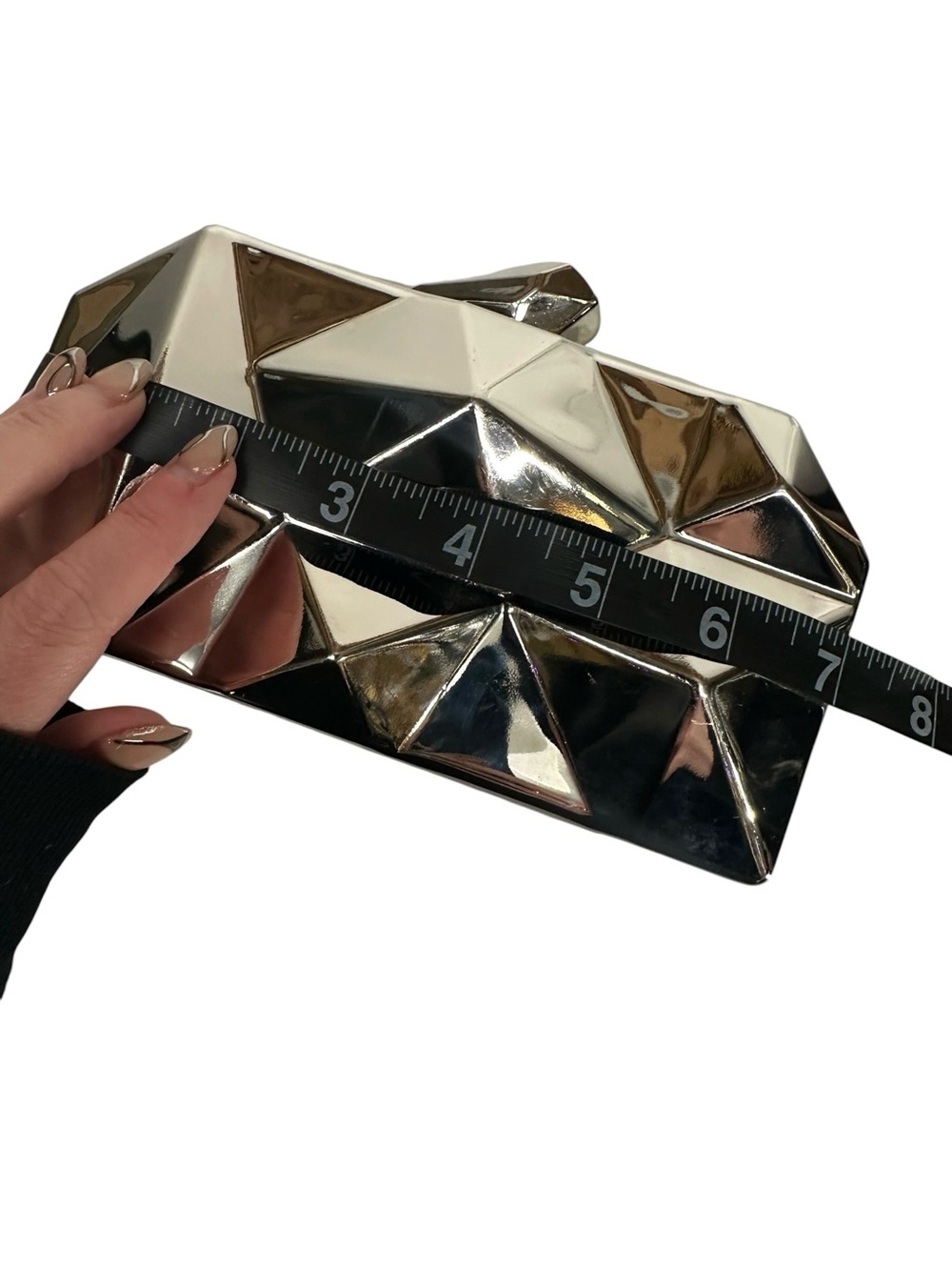 Silver / Small Geometric Clutch / Modern Futuristic Avant Garde Goth Glam Formal - Picture 7 of 8